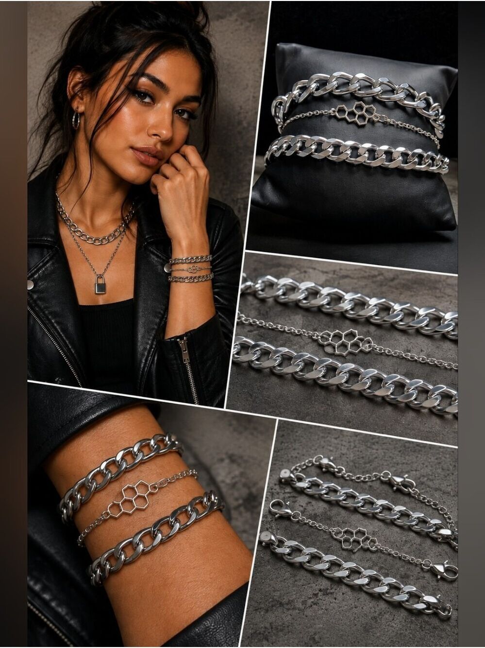 3-Piece Silver Chain Link Bracelet Set | Layered Stackable Silver Bracelets
